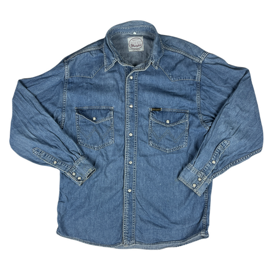 wrangler blue denim shirt