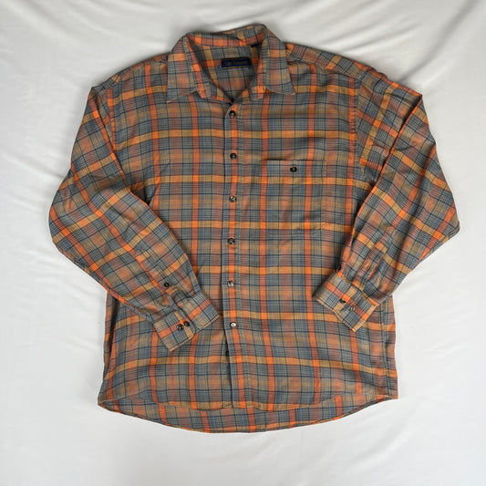 orange blue vintage van heusen checked shirt